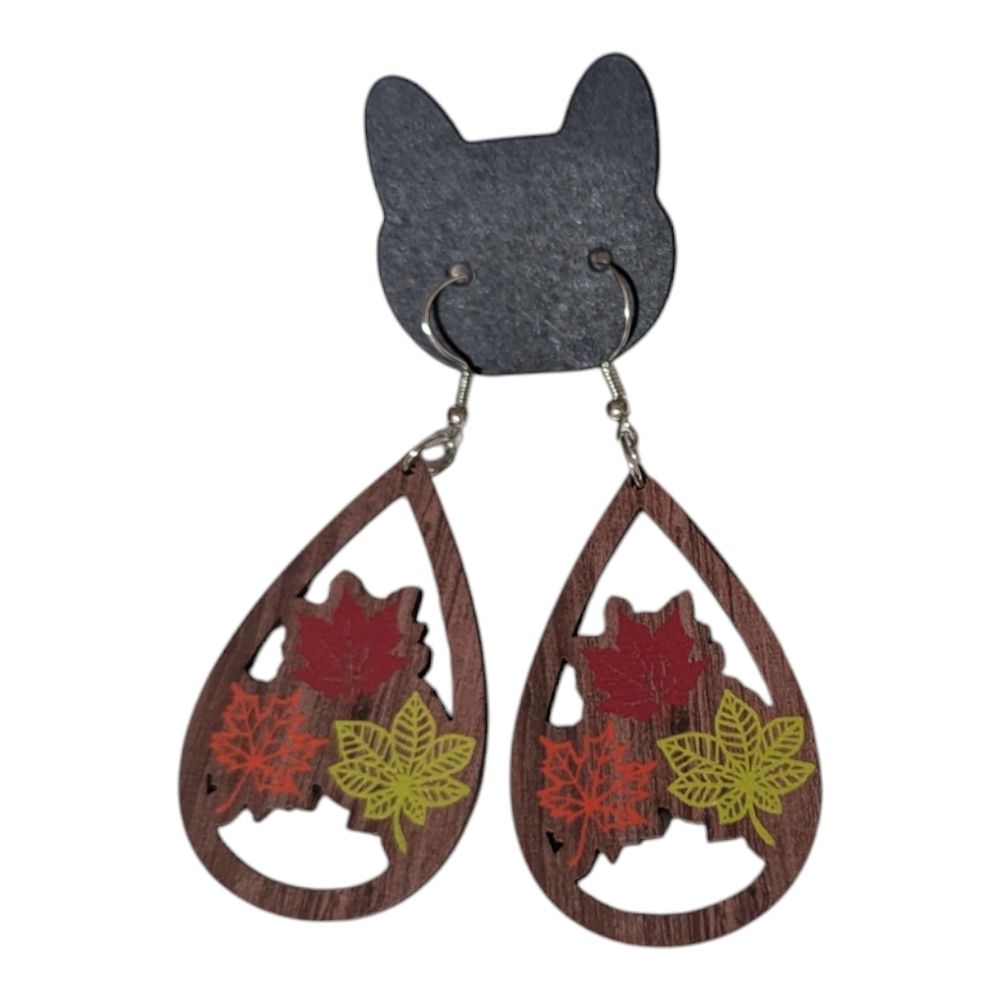 Wooden Leaf Drop Earrings Dangle Drop Fall NEW